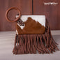 Trinity Ranch Genuine Hair-On Cowhide Ring Handle Wristlet Clutch Bag - Brown