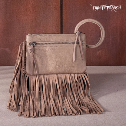 Trinity Ranch Genuine Hair-On Cowhide Ring Handle Wristlet Clutch Bag - Tan