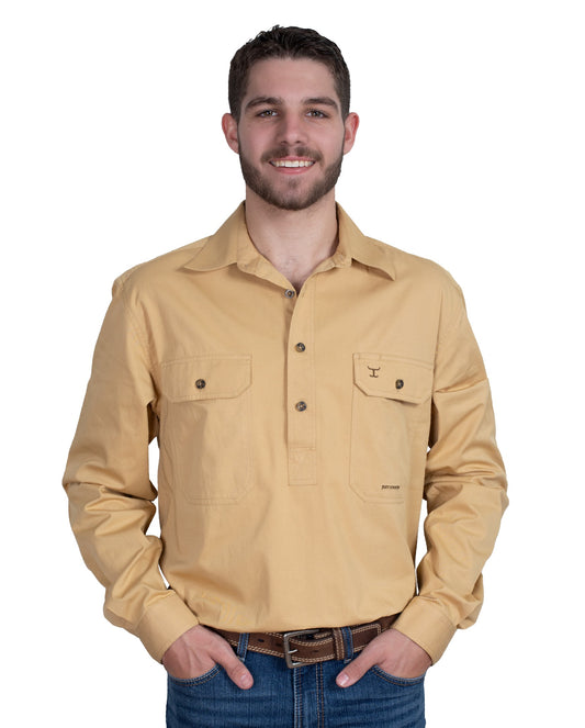 Just Country CAMERON 1/2 Button Work Shirt Sand