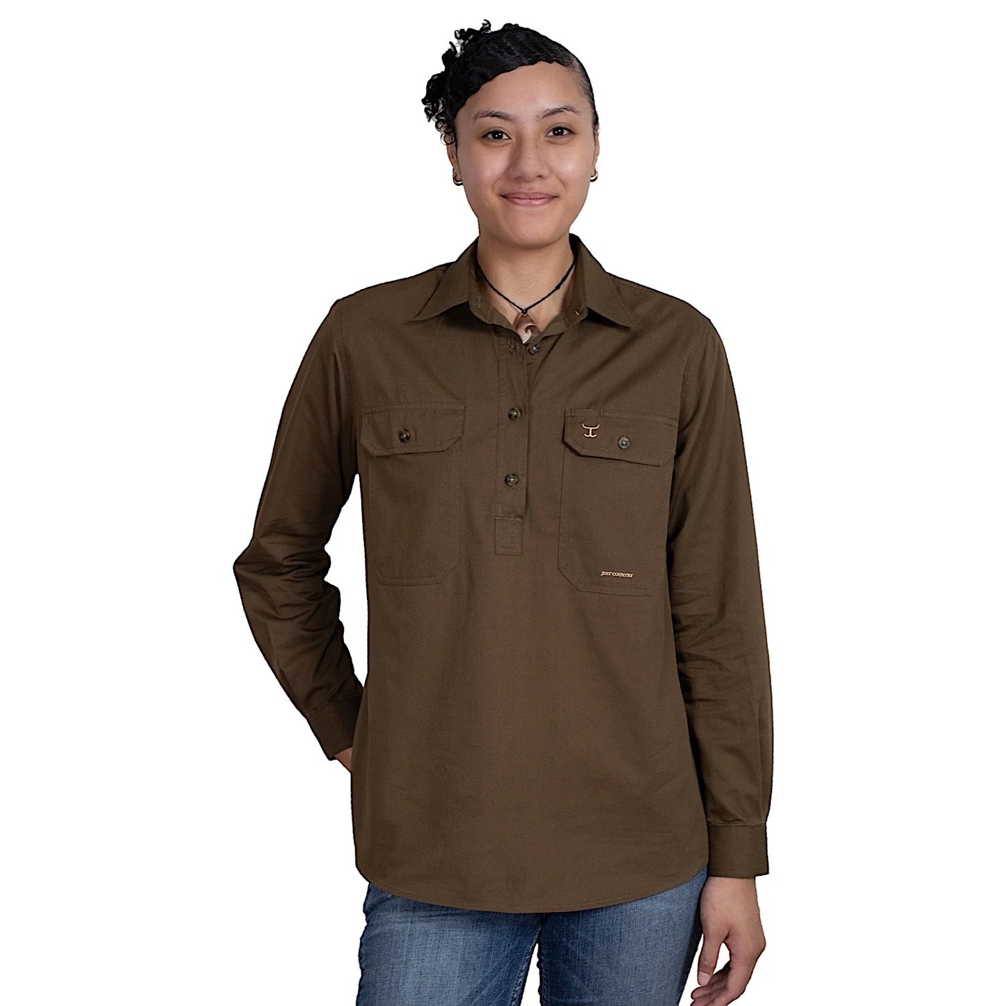 JUST COUNTRY Jahna Ladies Work Shirt Bark