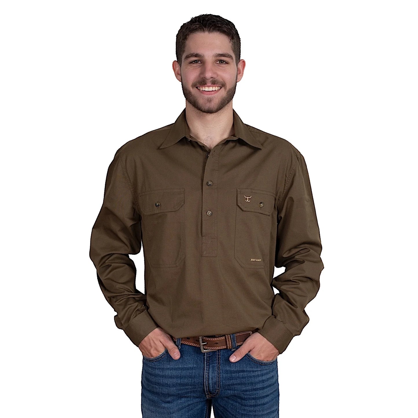 Just Country CAMERON 1/2 Button Work Shirts - Bark