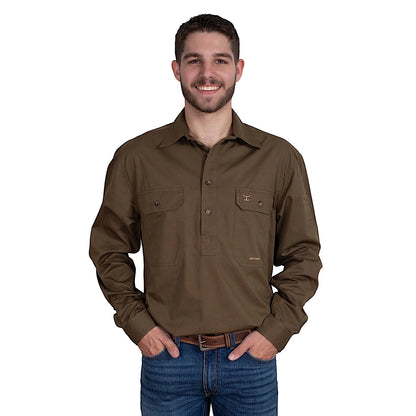 Just Country CAMERON 1/2 Button Work Shirts - Bark