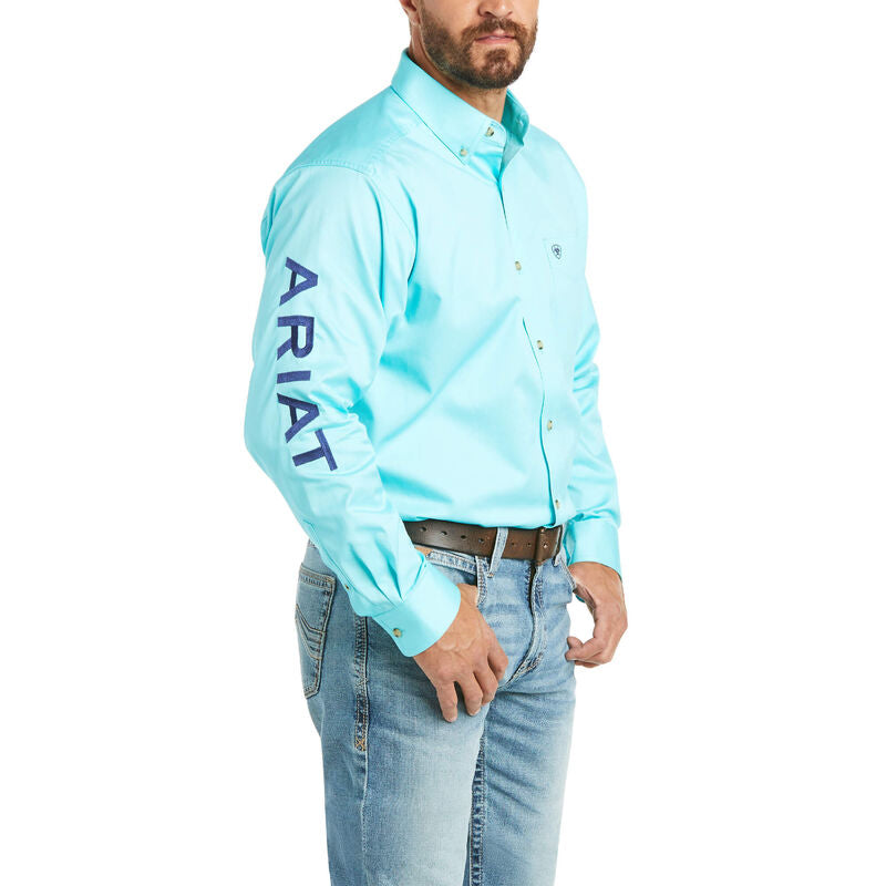 Ariat Mens Team Logo Twill Classic L/S Shirt Miami Aqua