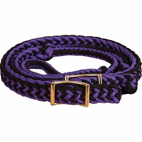 Mustang® Braided Barrel Racing Reins Purple/ Black