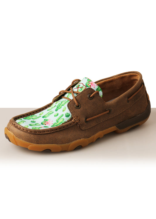 Twisted X Lace Up Cactus Print Leather Mocs