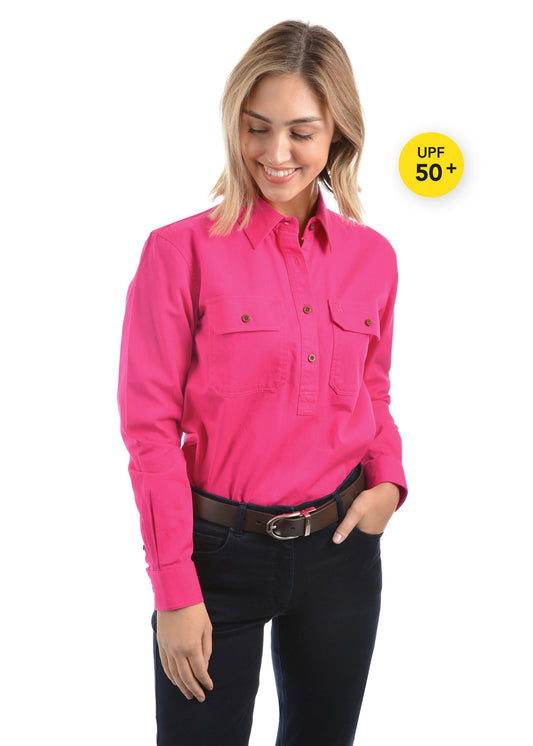 Thomas Cook Womens heavy Drill 2pkt L/S Shirt Hot Pink