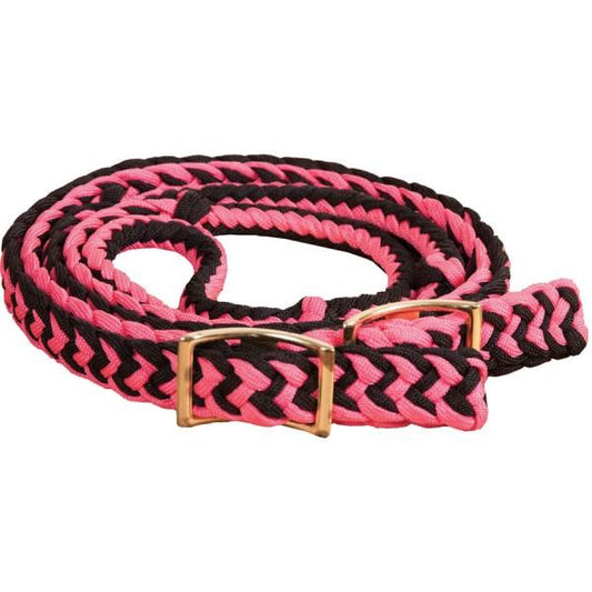 Mustang® Braided Barrel Racing Reins Pink/ Black