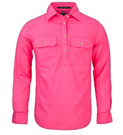 PILBARA COLLECTION Ladies L/S Hot Pink Half Button