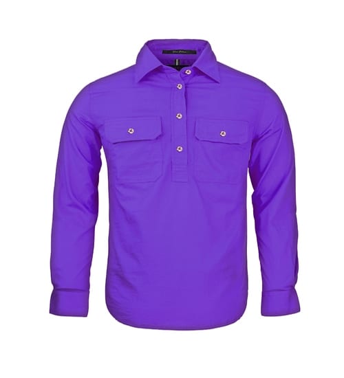 Kids Pilbara Closed Front L/S Shirt Purple