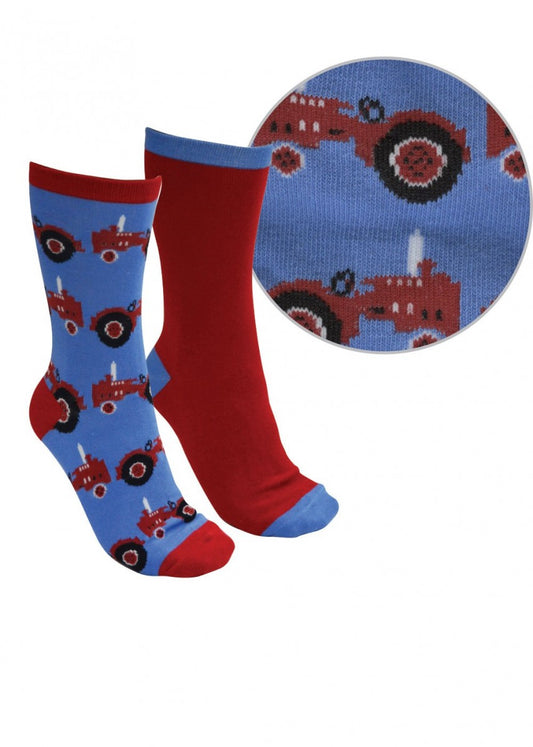 Kids Farmyard Socks Twin Packs Blue/Red